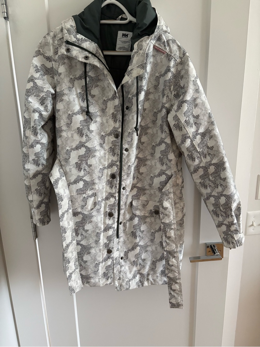 Helly Hansen Women's Gray Camo Trench Coat with Hood